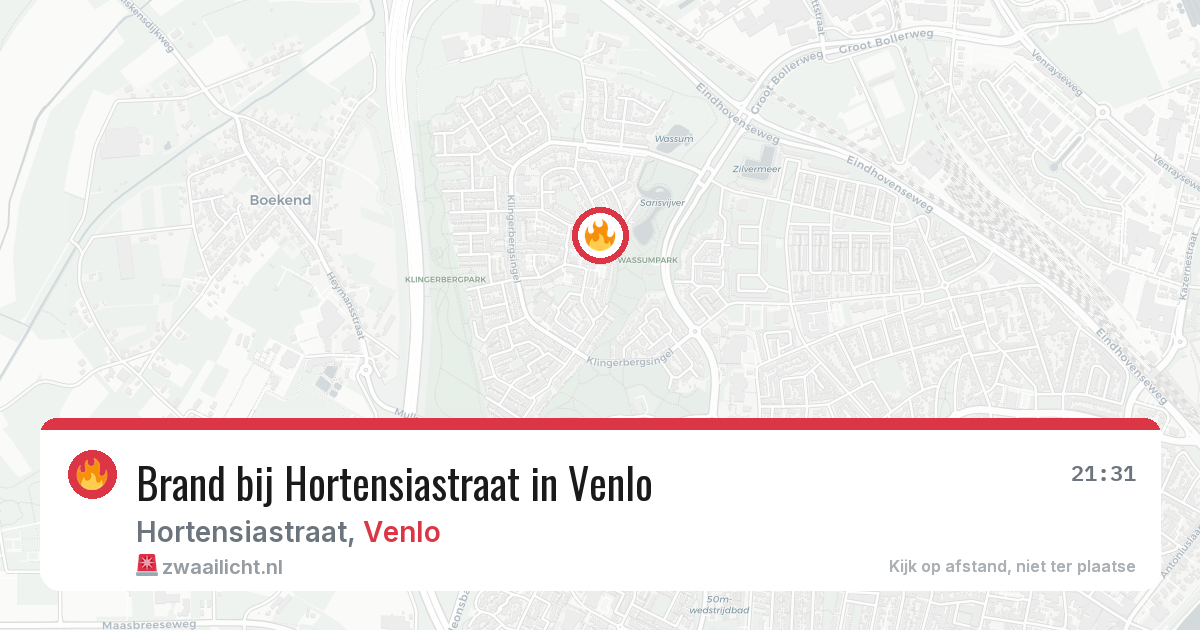 Brand bij Hortensiastraat in Venlo — 9 aug 2026