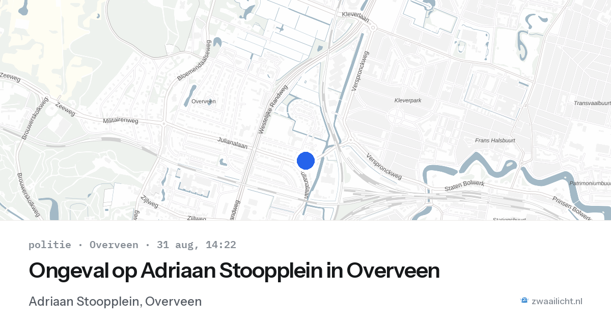 Ongeval op Adriaan Stoopplein in Overveen — 31 aug 2026