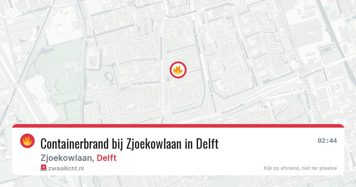 Containerbrand bij Zjoekowlaan in Delft — 9 aug 2026