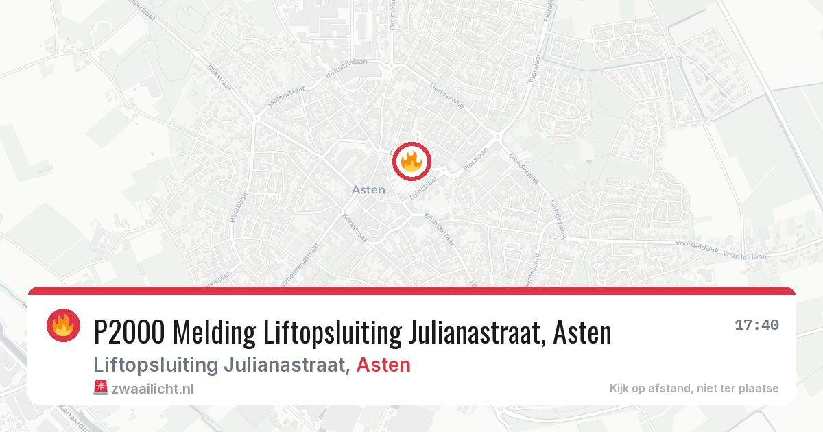 P2000 Melding Liftopsluiting Julianastraat, Asten — 8 feb 2026