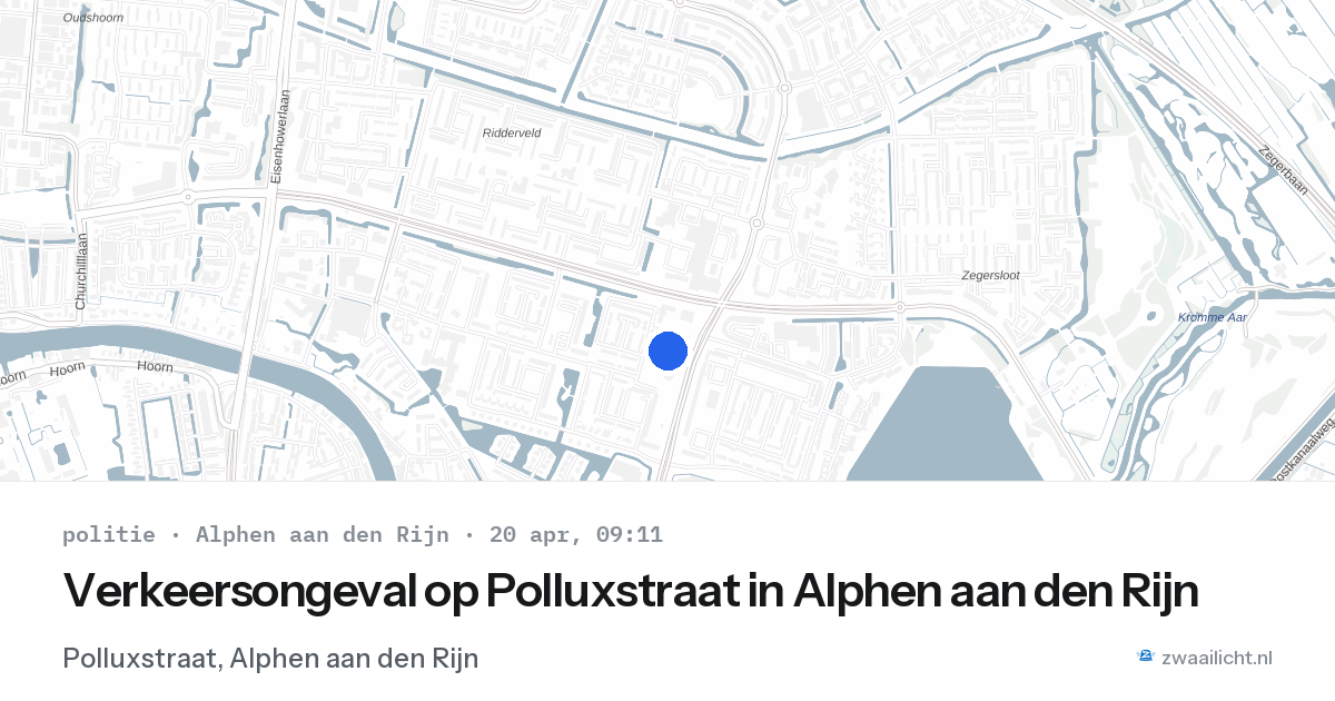 Verkeersongeval op Polluxstraat in Alphen aan den Rijn — 20 apr 2026