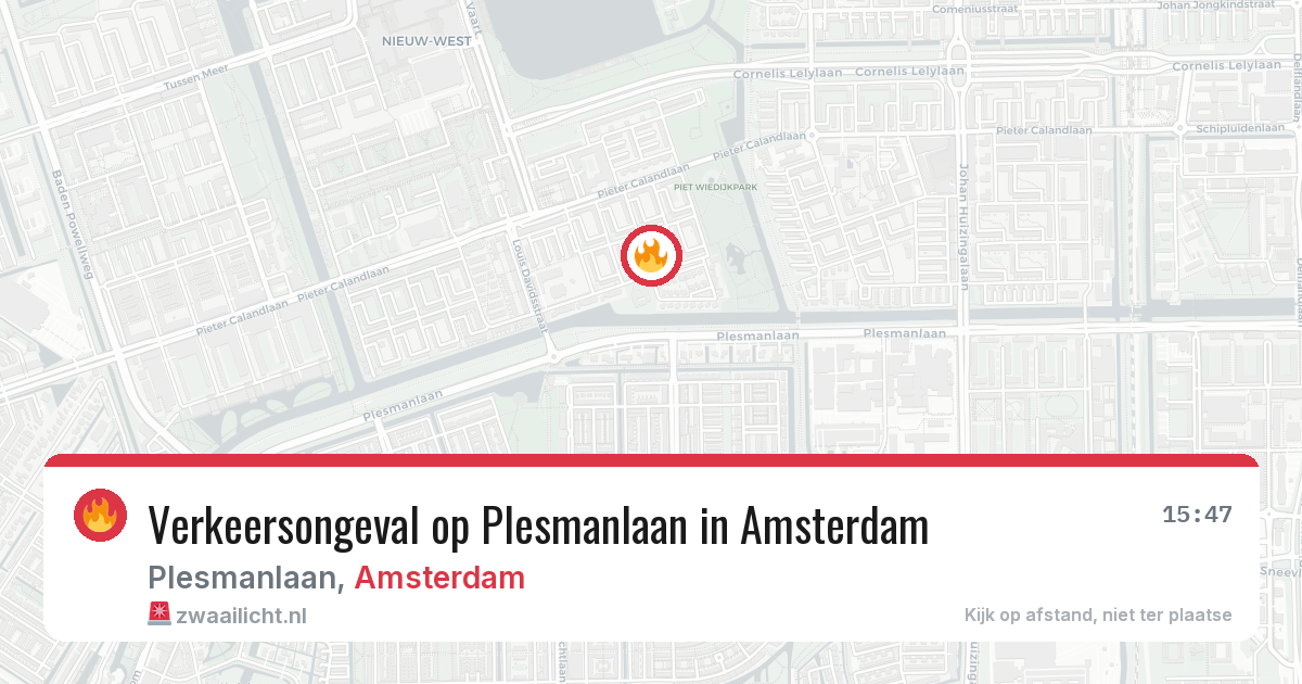 Verkeersongeval op Plesmanlaan in Amsterdam — 10 aug 2026