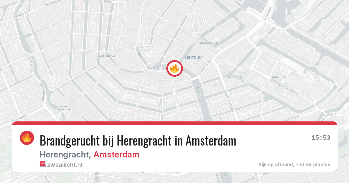 Brandgerucht bij Herengracht in Amsterdam — 1 jul 2026