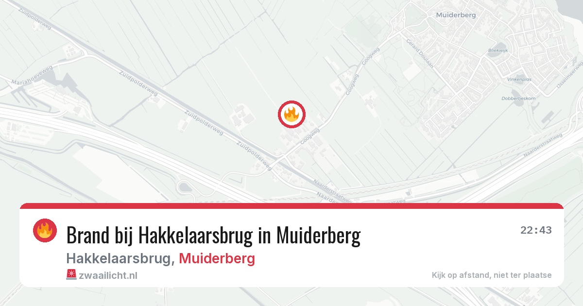 Brand bij Hakkelaarsbrug in Muiderberg — 19 jun 2026