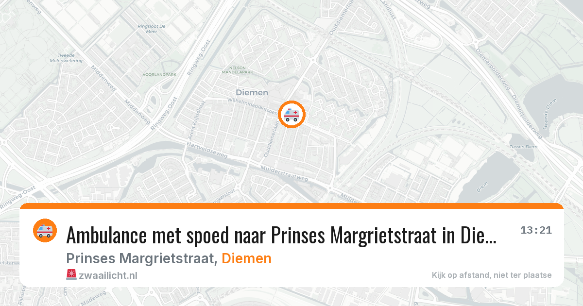 Ambulance met spoed naar Prinses Margrietstraat in Diemen — 7 aug 2026