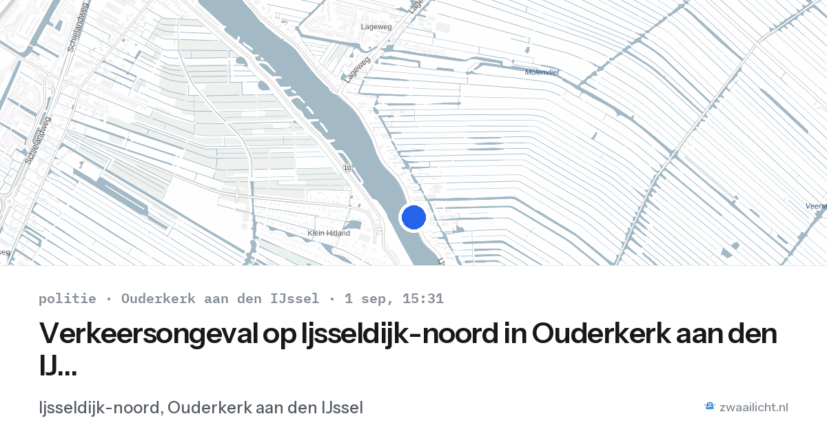 Verkeersongeval op Ijsseldijk-noord in Ouderkerk aan den IJssel — 1 sep 2026