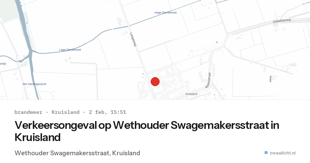 Verkeersongeval op Wethouder Swagemakersstraat in Kruisland — 2 feb 2026