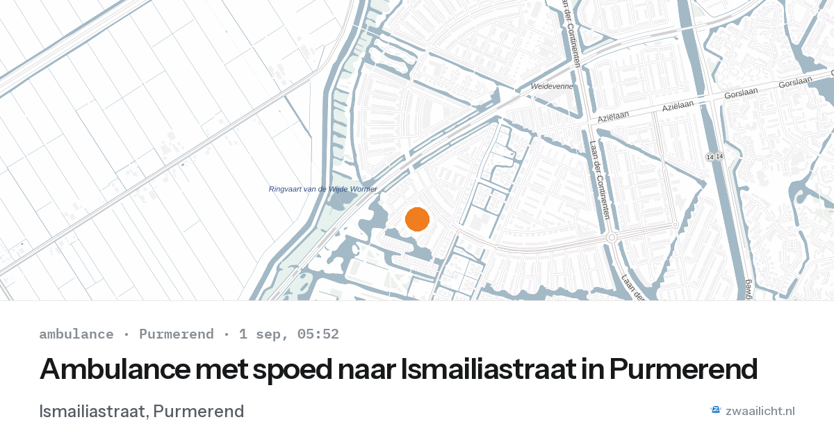 Ambulance met spoed naar Ismailiastraat in Purmerend — 1 sep 2026