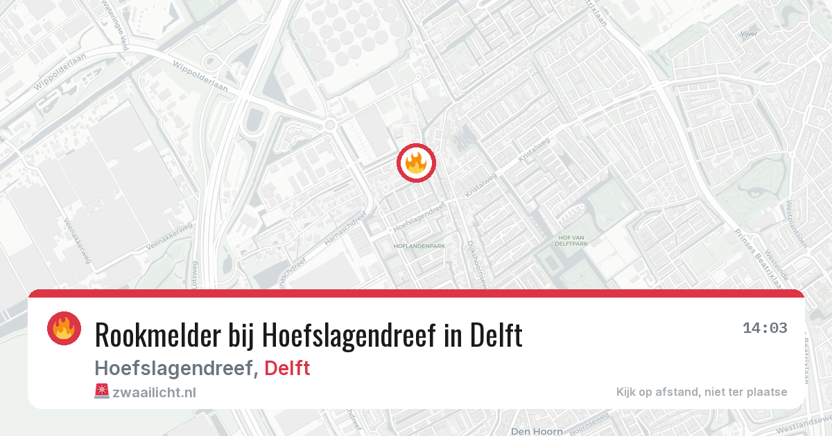 Rookmelder bij Hoefslagendreef in Delft — 21 jun 2026