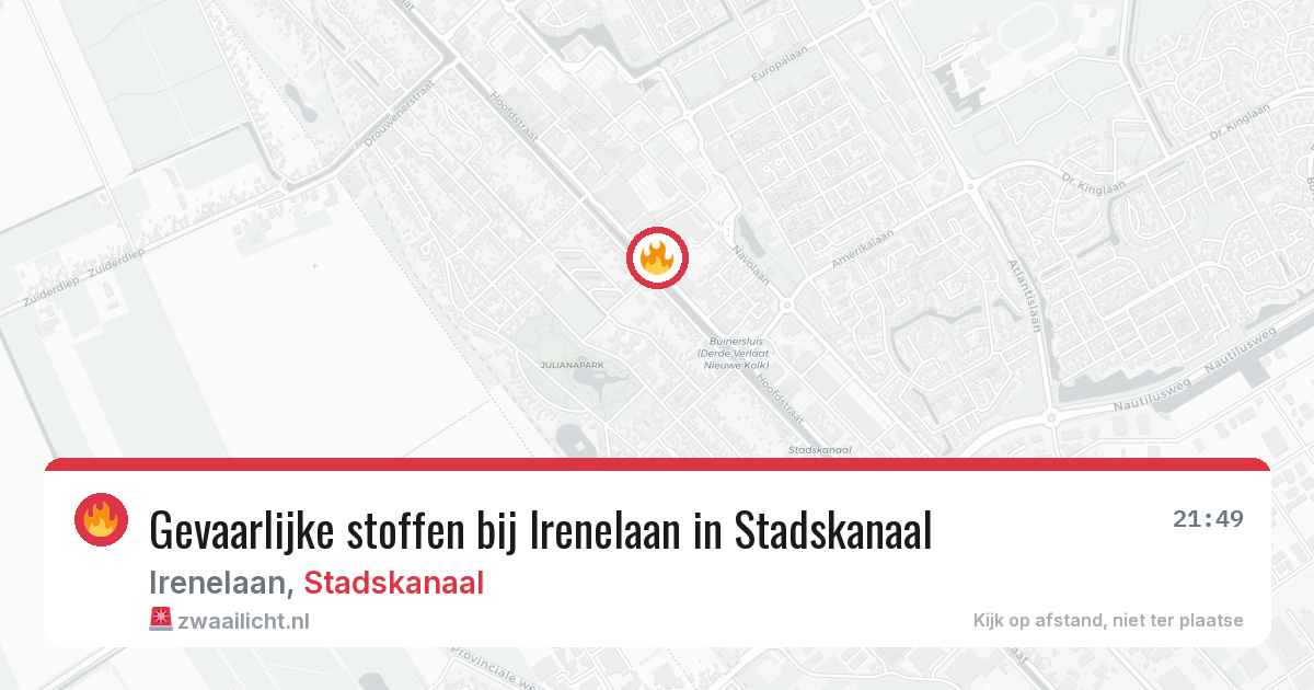 Gevaarlijke stoffen bij Irenelaan in Stadskanaal — 9 aug 2026