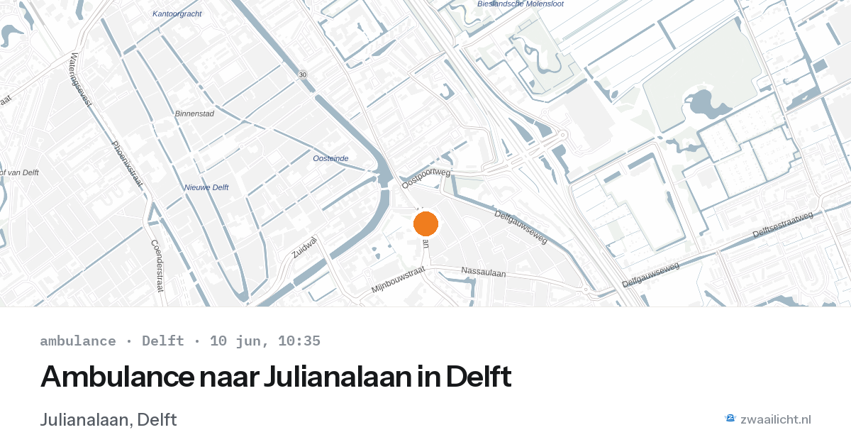 Ambulance naar Julianalaan in Delft — 10 jun 2026