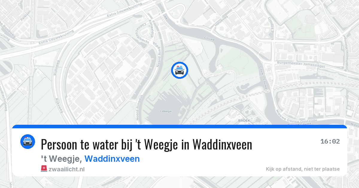 Persoon te water bij 't Weegje in Waddinxveen — 6 aug 2026