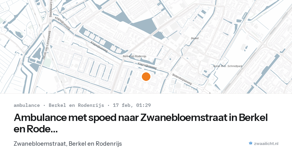 Ambulance met spoed naar Zwanebloemstraat in Berkel en Rodenrijs — 17 feb 2026