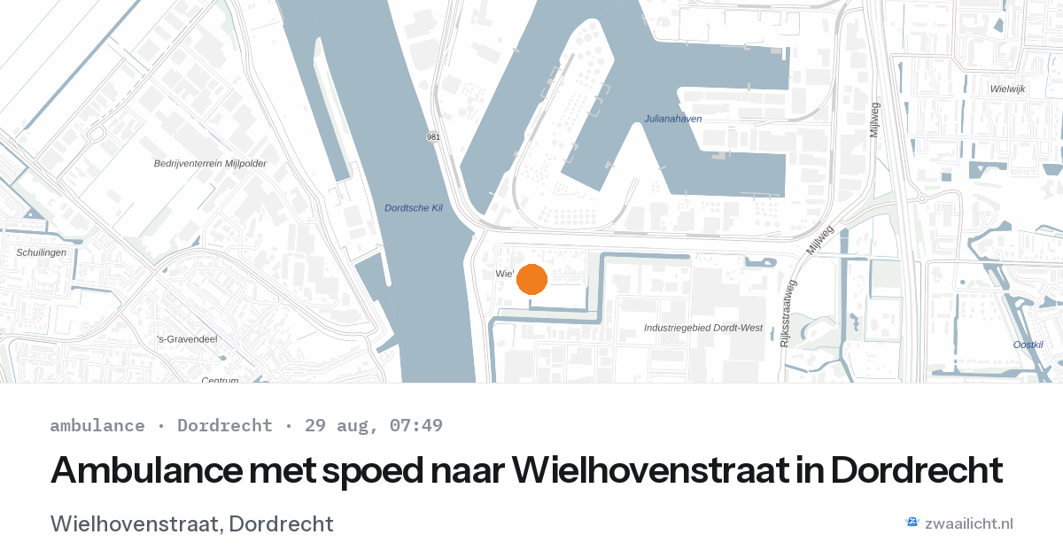 Ambulance met spoed naar Wielhovenstraat in Dordrecht — 29 aug 2026