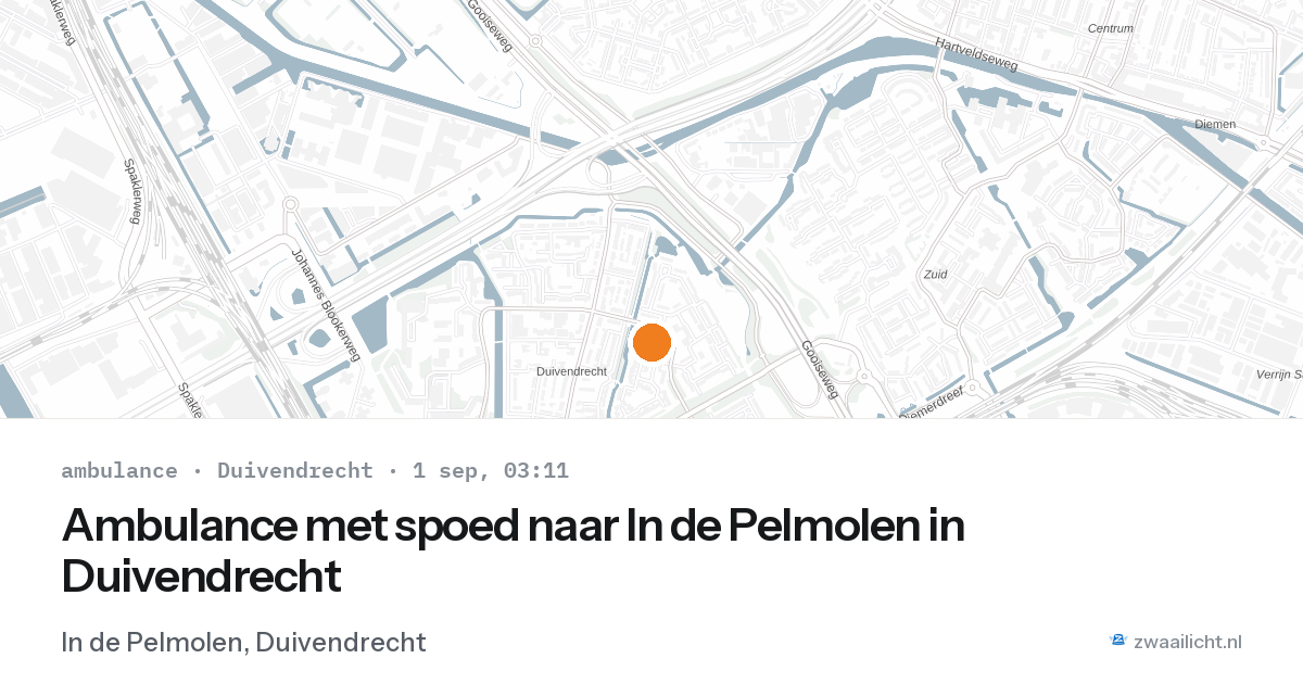 Ambulance met spoed naar In de Pelmolen in Duivendrecht — 1 sep 2026