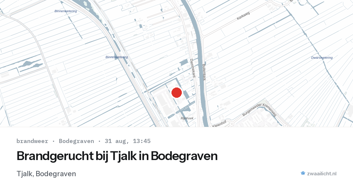 Brandgerucht bij Tjalk in Bodegraven — 31 aug 2026