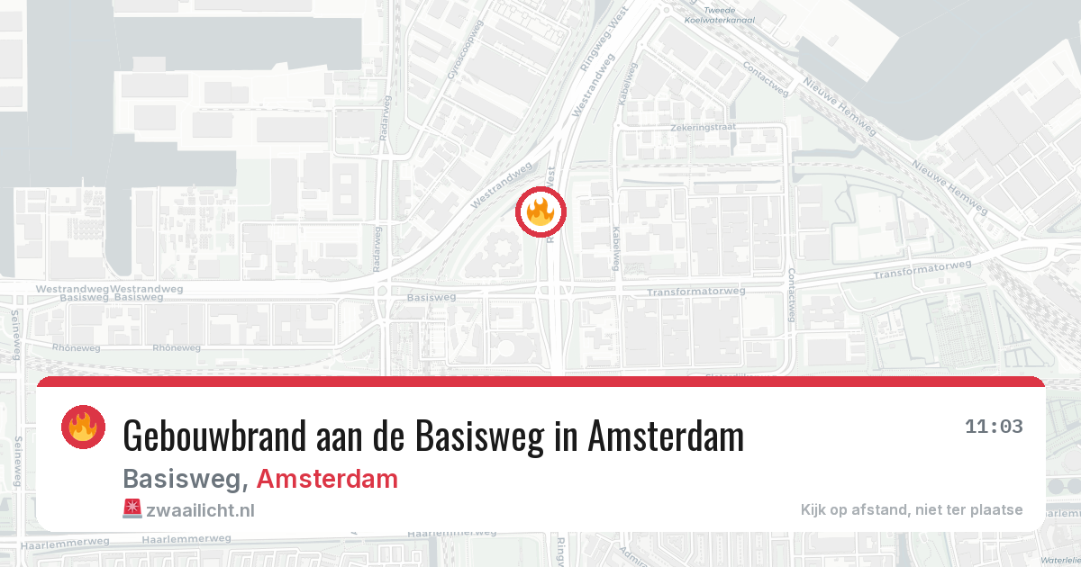 Gebouwbrand aan de Basisweg in Amsterdam — 11 jun 2026