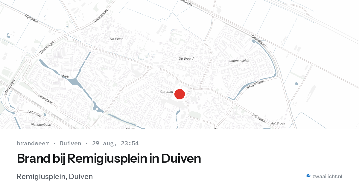 Brand bij Remigiusplein in Duiven — 29 aug 2026