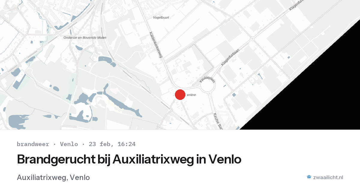 Brandgerucht bij Auxiliatrixweg in Venlo — 23 feb 2026