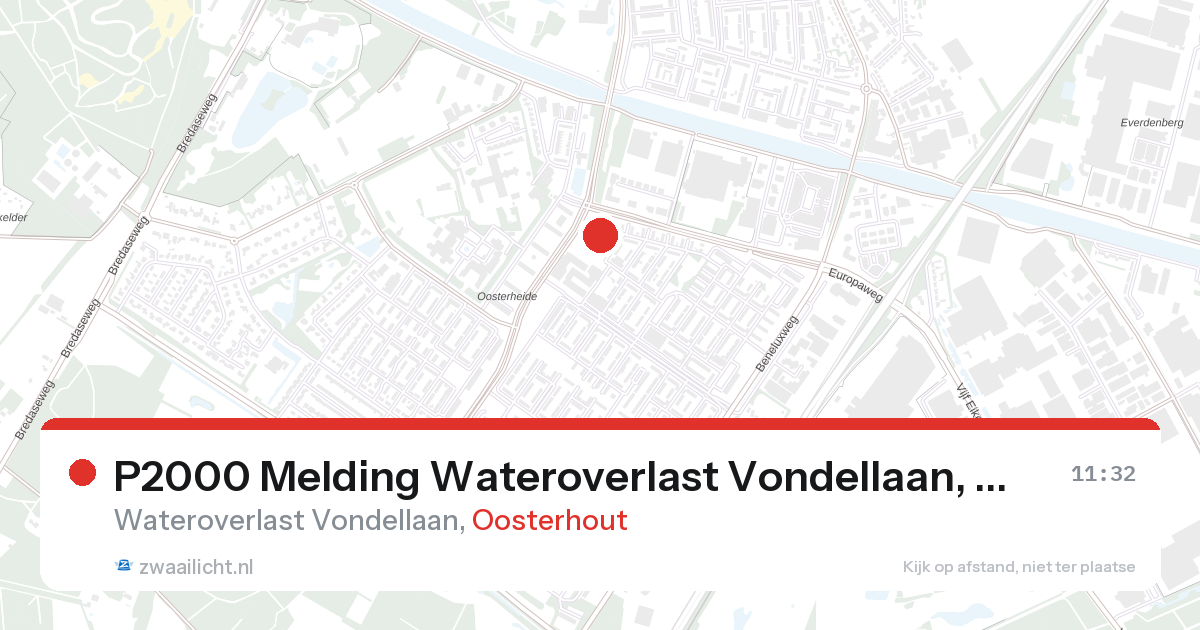 P2000 Melding Wateroverlast Vondellaan, Oosterhout — 6 feb 2026