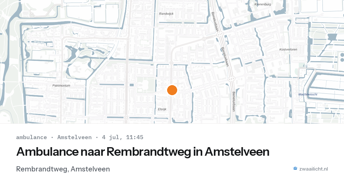 Ambulance naar Rembrandtweg in Amstelveen — 4 jul 2026