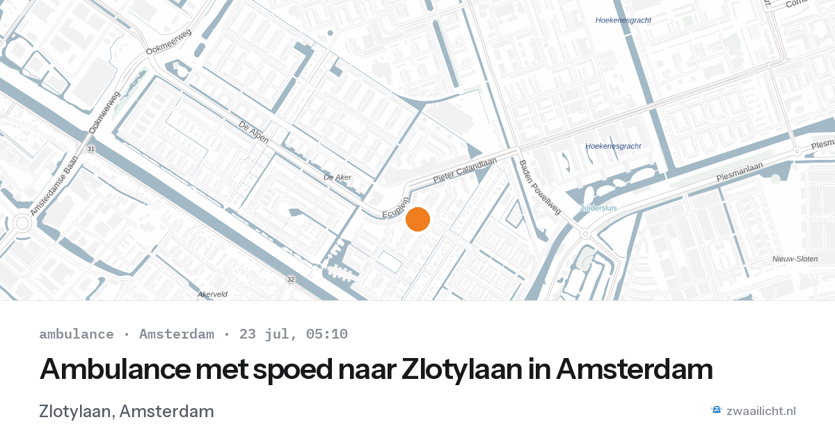 Ambulance met spoed naar Zlotylaan in Amsterdam — 23 jul 2026