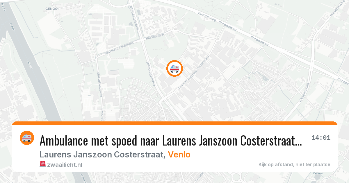 Ambulance met spoed naar Laurens Janszoon Costerstraat in Venlo — 10 jun 2026