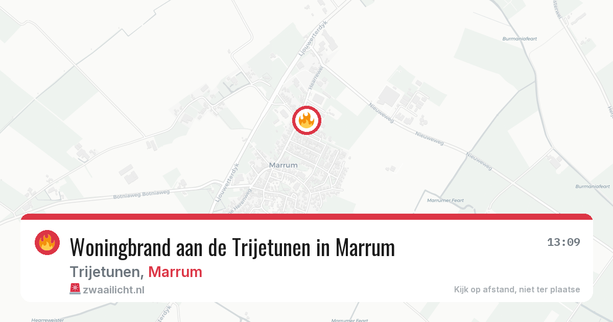 Woningbrand aan de Trijetunen in Marrum — 6 jul 2026