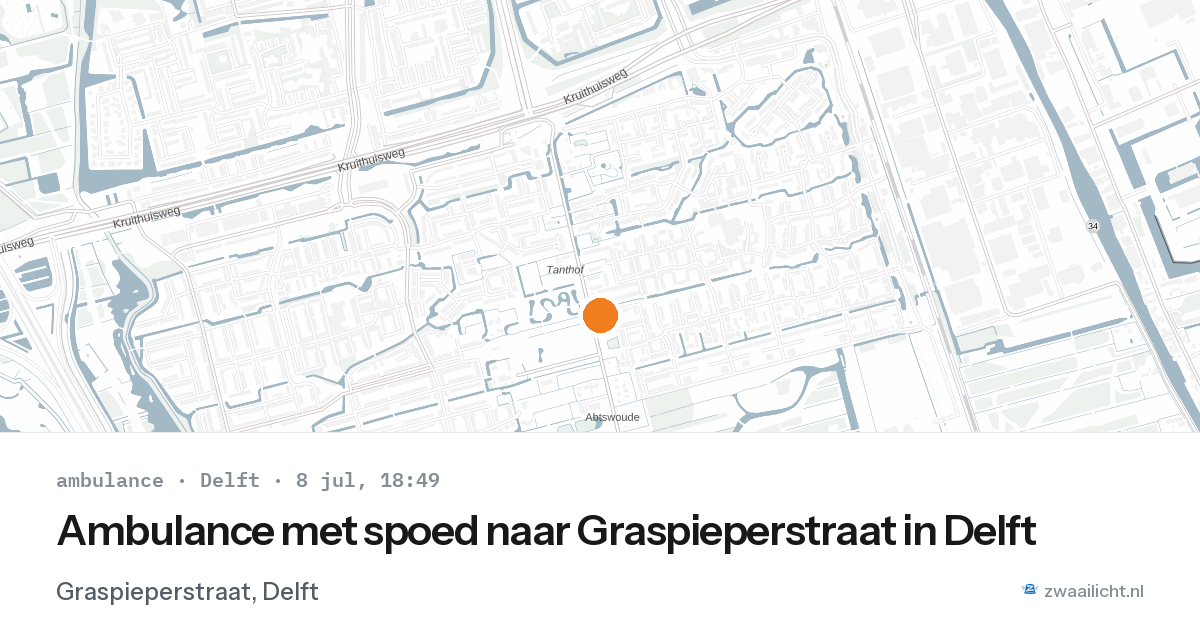 Ambulance met spoed naar Graspieperstraat in Delft — 8 jul 2026