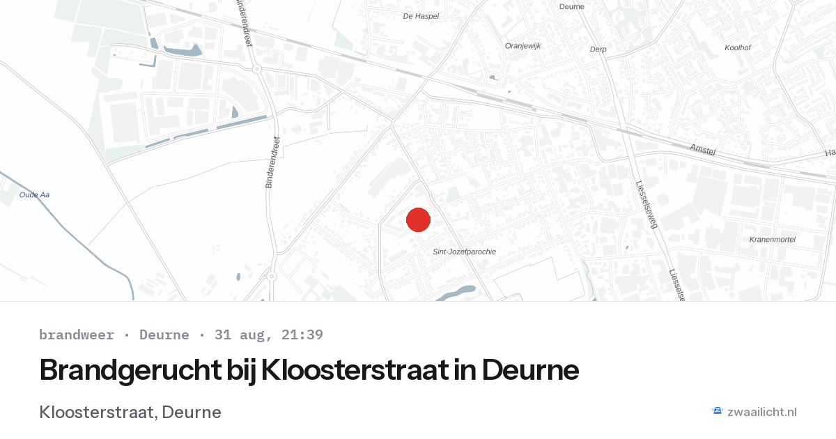 Brandgerucht bij Kloosterstraat in Deurne — 31 aug 2026