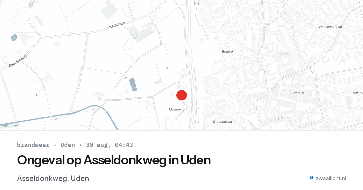 Ongeval op Asseldonkweg in Uden — 30 aug 2026