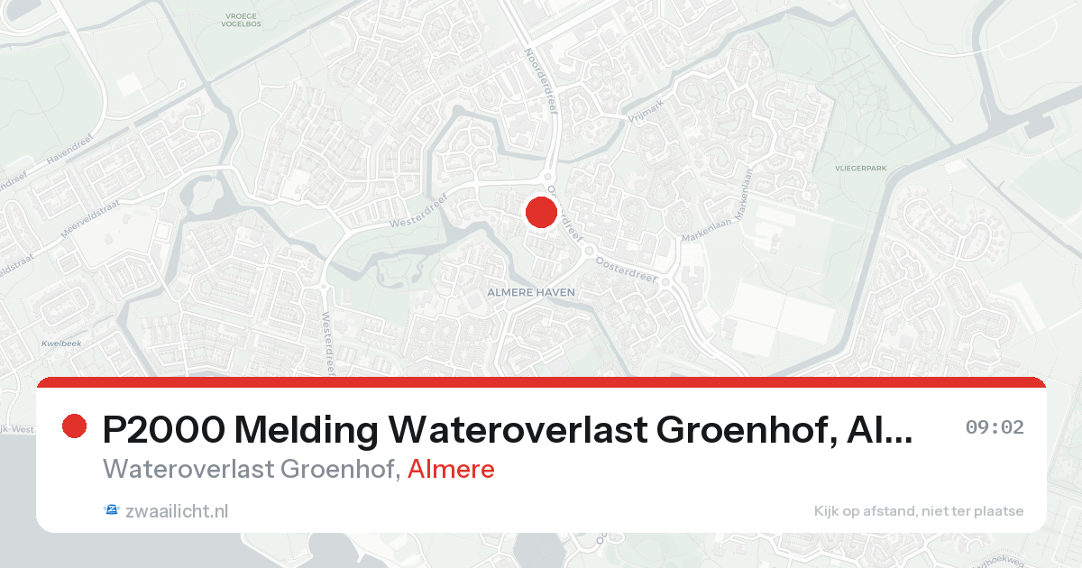 P2000 Melding Wateroverlast Groenhof, Almere — 8 feb 2026