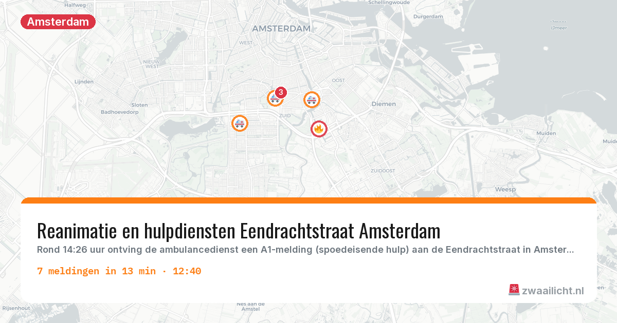 Kaart van de activiteitspiek bij Amsterdam