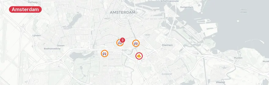 Kaart van Reanimatie en hulpdiensten Eendrachtstraat Amsterdam