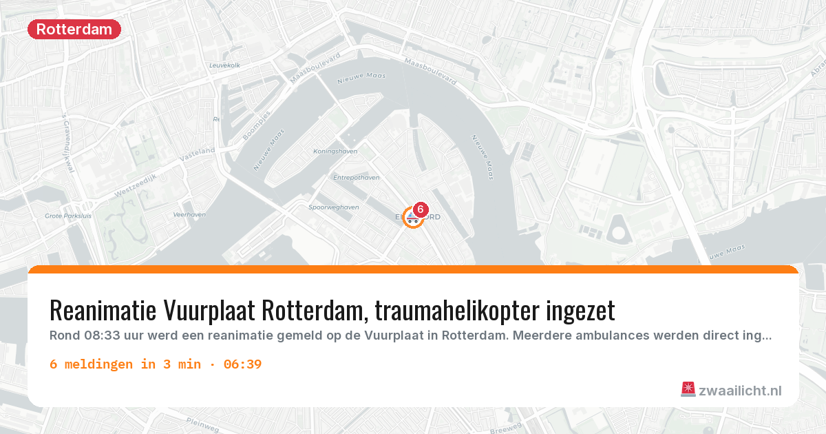 Kaart van de activiteitspiek bij Rotterdam