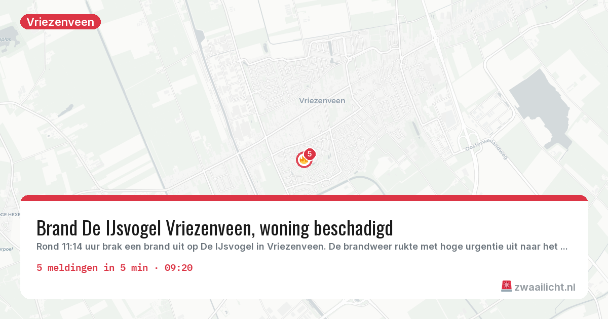 Kaart van de activiteitspiek bij Vriezenveen