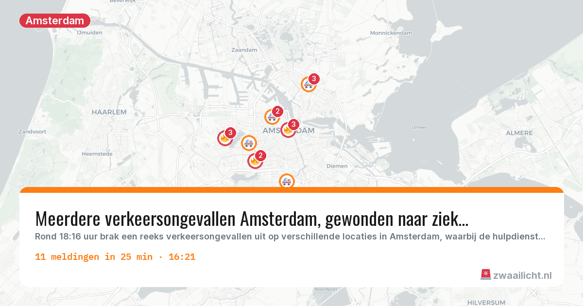 Kaart van de activiteitspiek bij Amsterdam
