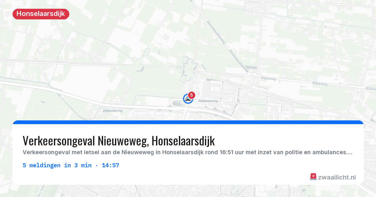 Kaart van de activiteitspiek bij Honselaarsdijk
