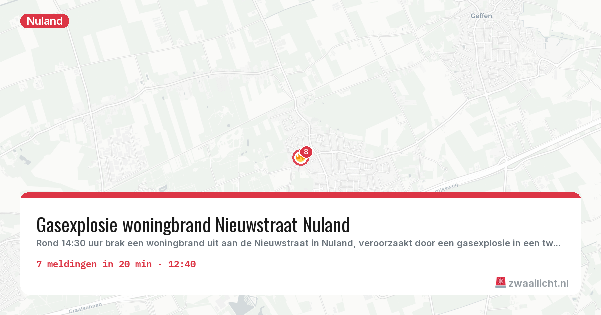 Kaart van de activiteitspiek bij Nuland