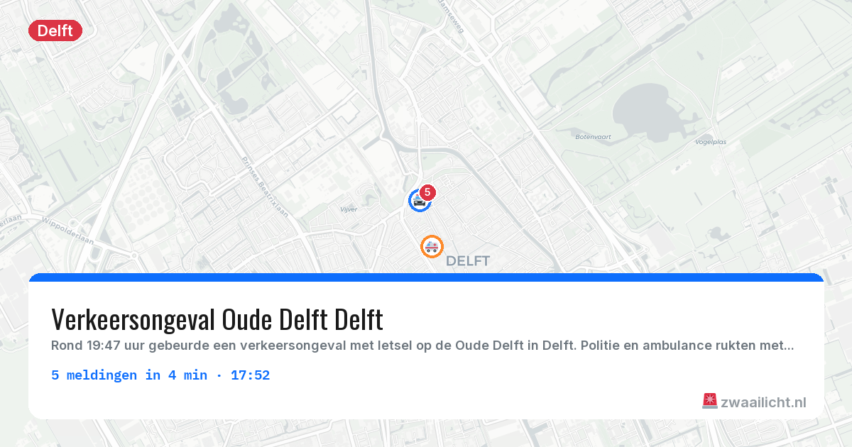 Kaart van de activiteitspiek bij Delft