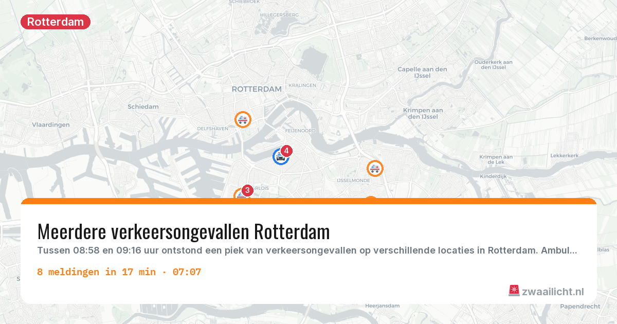 Kaart van de activiteitspiek bij Rotterdam
