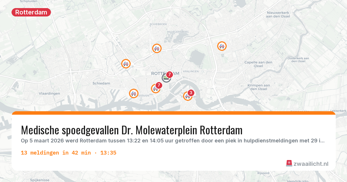 Kaart van de activiteitspiek bij Rotterdam