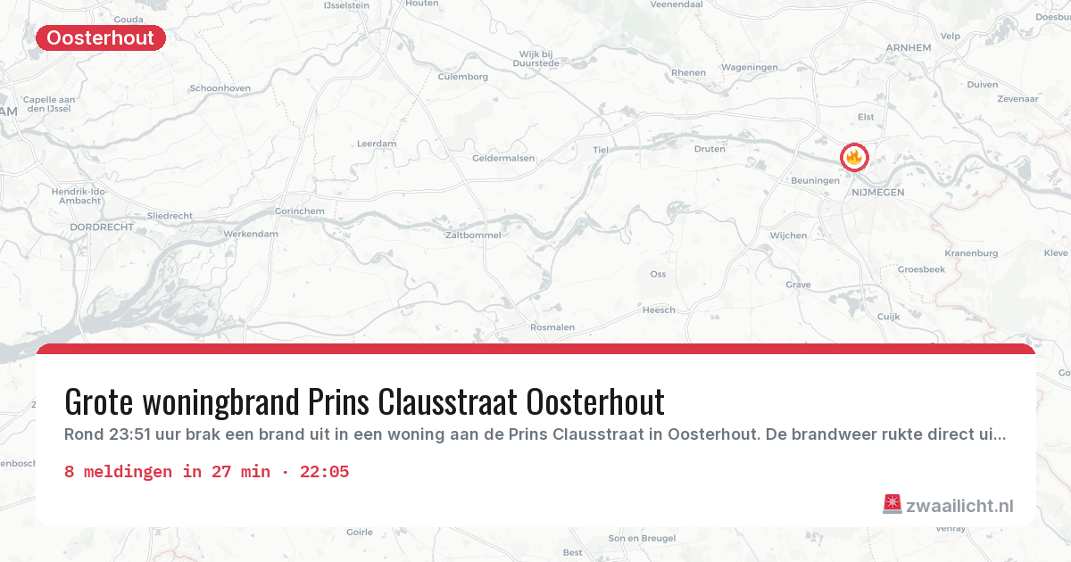 Kaart van de activiteitspiek bij Oosterhout