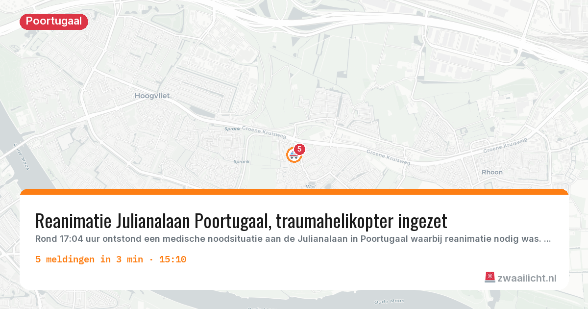 Kaart van de activiteitspiek bij Poortugaal