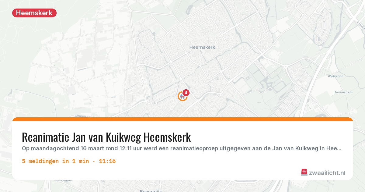 Kaart van de activiteitspiek bij Heemskerk