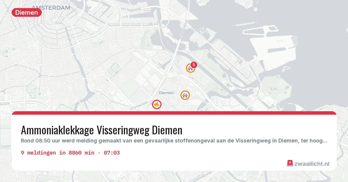 Kaart van de activiteitspiek bij Diemen