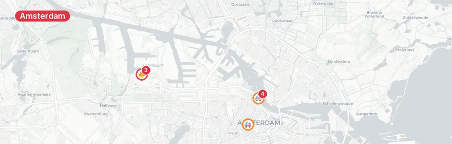Kaart van Meerdere incidenten Amsterdam in korte tijd