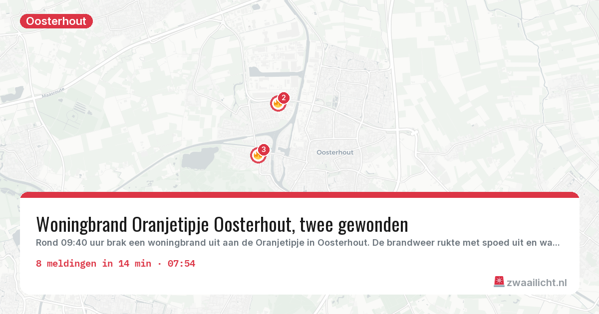 Kaart van de activiteitspiek bij Oosterhout