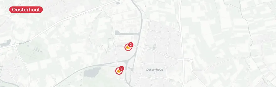 Kaart van Woningbrand Oranjetipje Oosterhout, twee gewonden