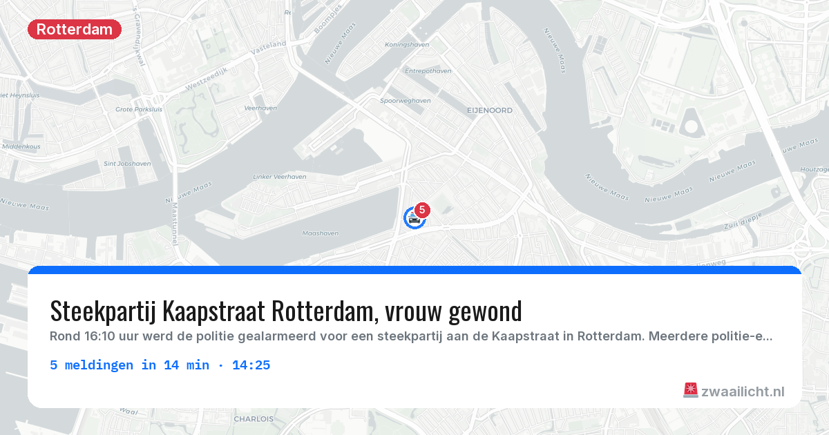 Kaart van de activiteitspiek bij Rotterdam